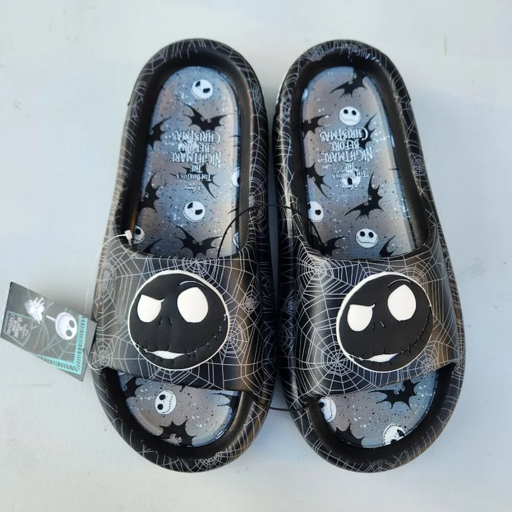 NEW Nightmare Before Christmas Men's Size 12 Sandals Slides Slippers Black White